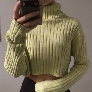 Forever 21 🌿Green Ribbed Cropped Trendy Turtleneck Sweater